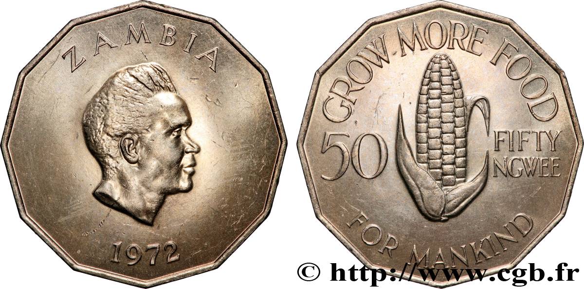 ZAMBIE 50 Ngwee FAO président Kaunda 1972 Llantrisant SPL 