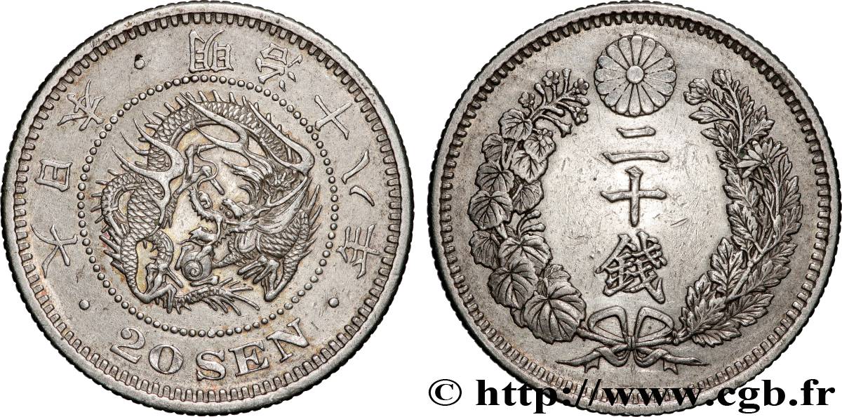 JAPóN 20 Sen type I dragon an 18 Meiji 1876  MBC+ 