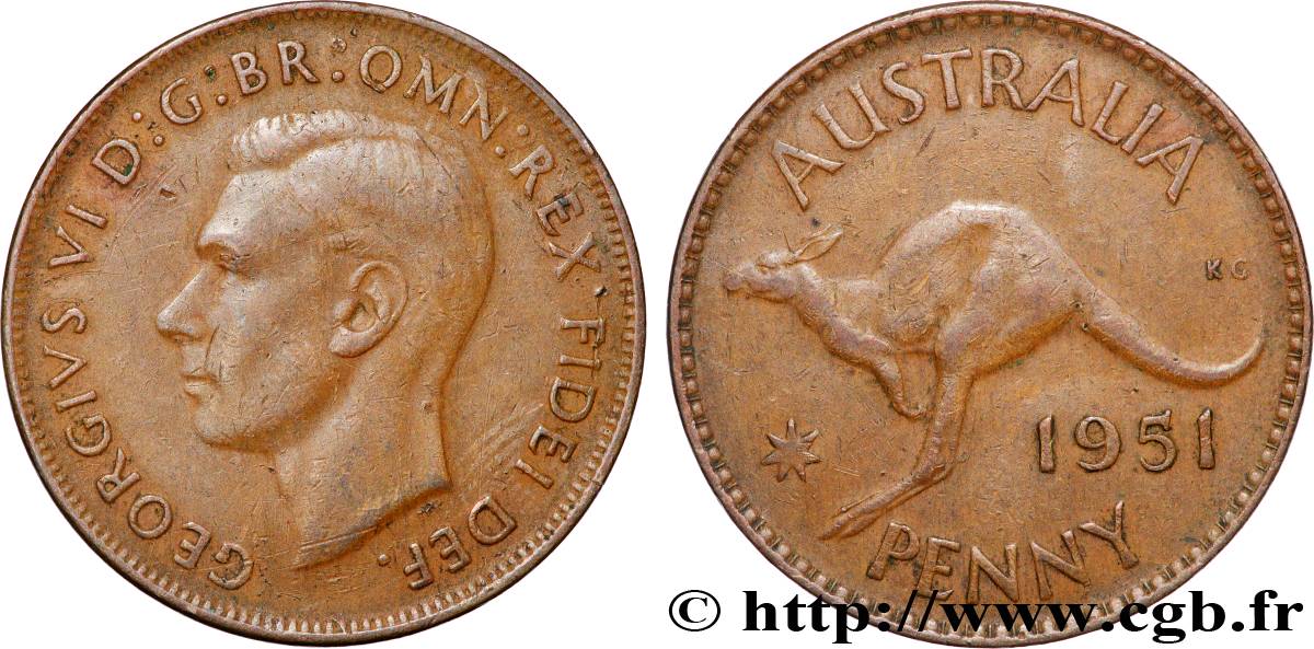 AUSTRALIA 1 Penny Georges VI 1951 Melbourne q.BB 