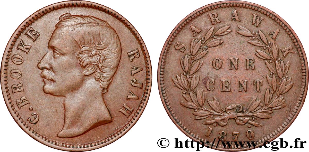 SARAWAK 1 Cent Sarawak Rajah J. Brooke 1870  TTB 