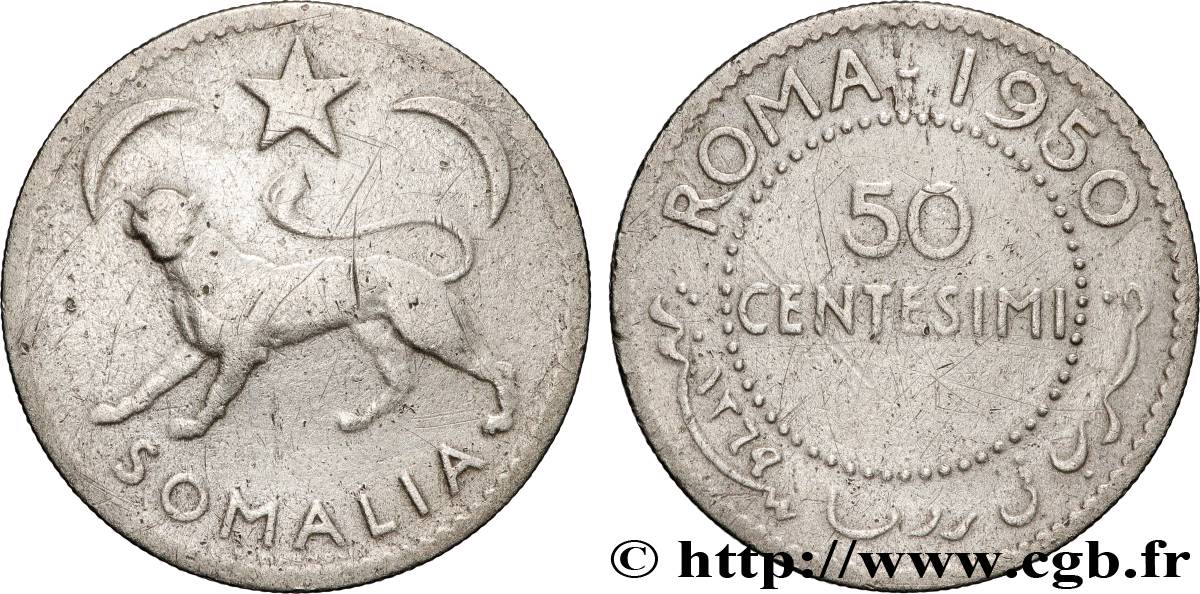 SOMALIE ITALIENNE 50 Centisimi léopard 1950 Rome TTB 