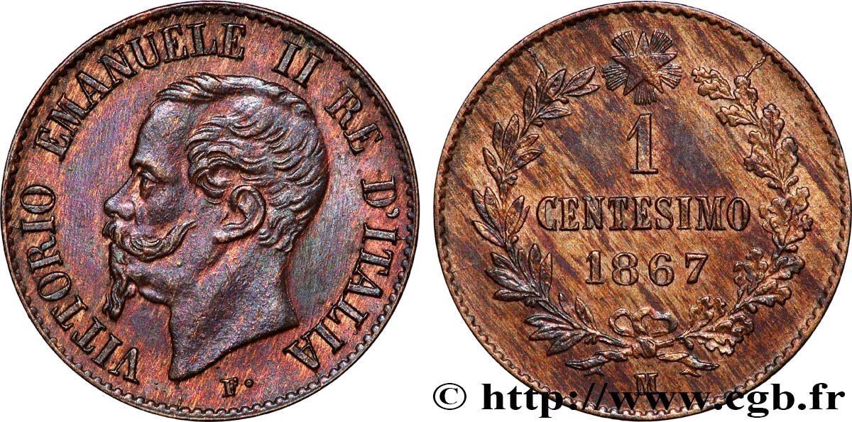 ITALIE 1 Centesimo Victor Emmanuel II 1867 Milan SPL 