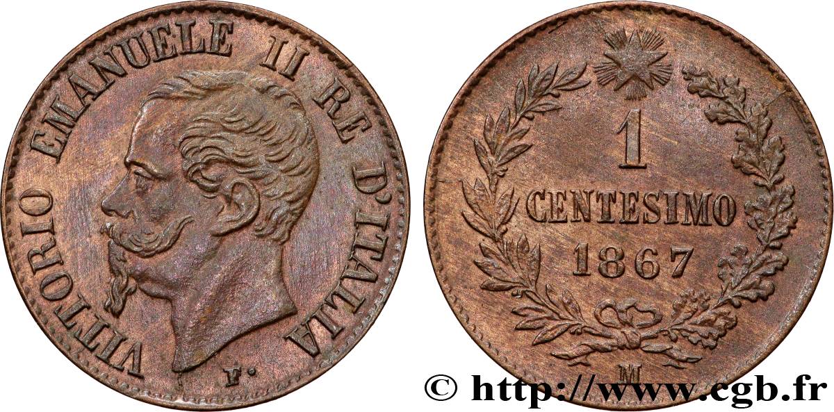 ITALY 1 Centesimo Victor Emmanuel II 1867 Milan MS 