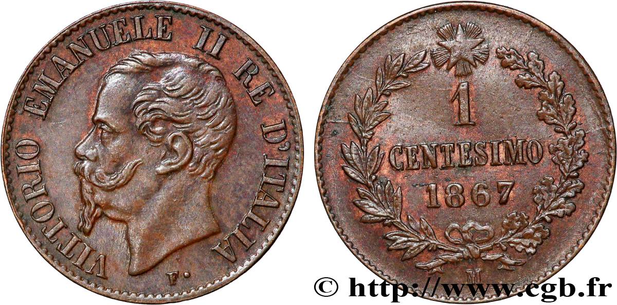 ITALIEN 1 Centesimo Victor Emmanuel II 1867 Milan fST 