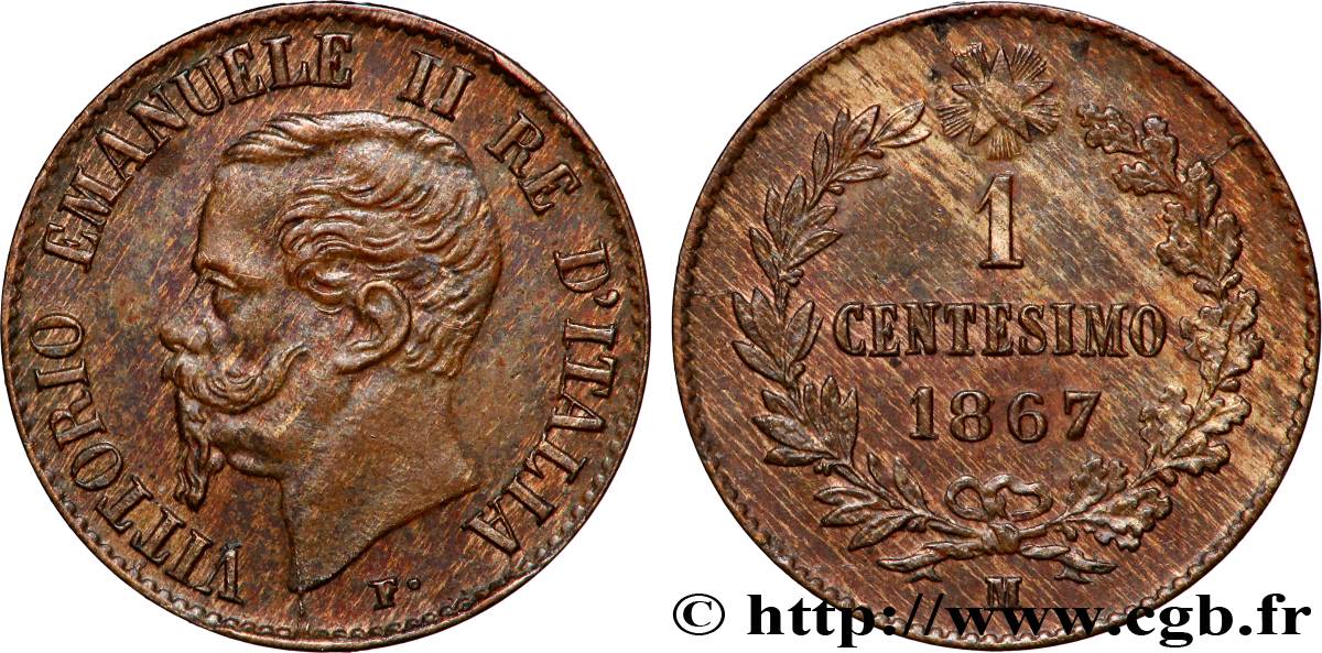 ITALY 1 Centesimo Victor Emmanuel II 1867 Milan MS 
