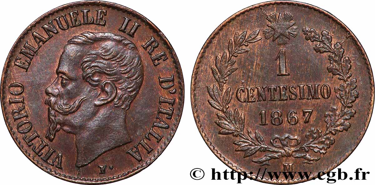 ITALIE 1 Centesimo Victor Emmanuel II 1867 Milan SPL 