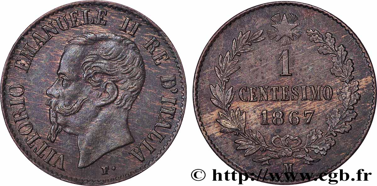 ITALIE 1 Centesimo Victor Emmanuel II 1867 Milan SPL 