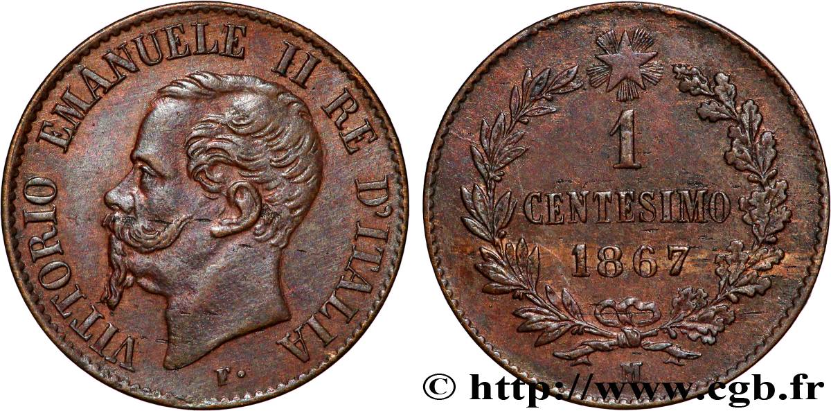 ITALY 1 Centesimo Victor Emmanuel II 1867 Milan MS 