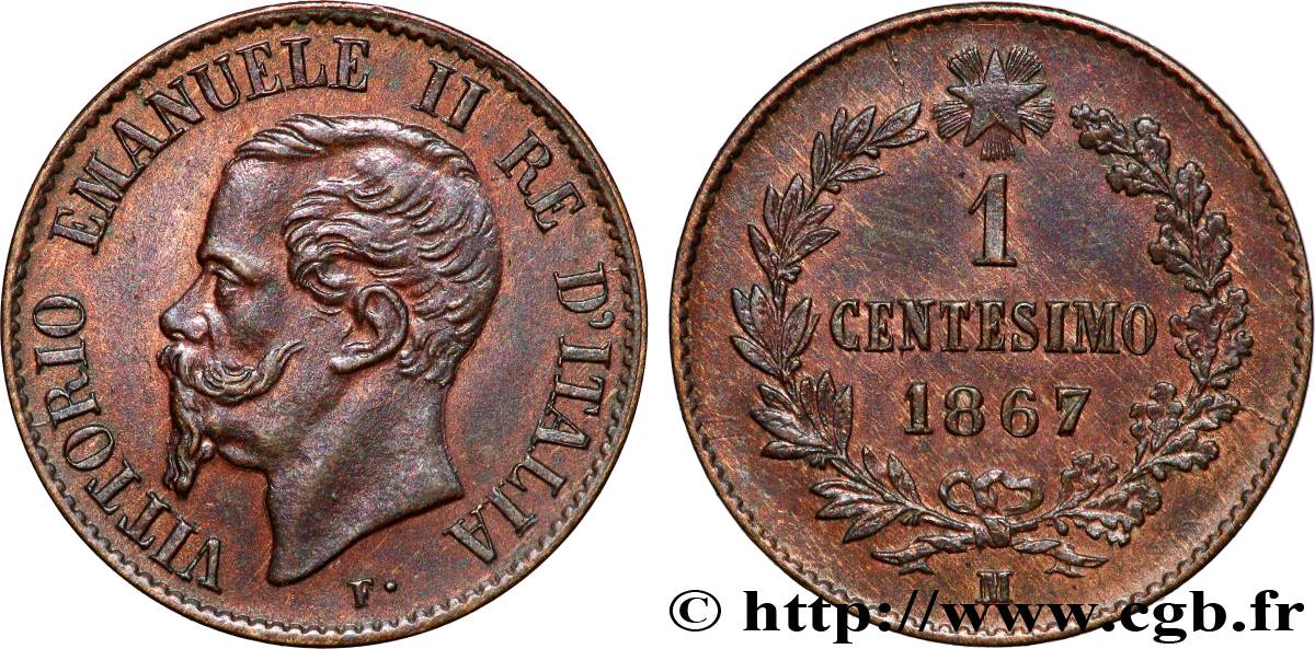ITALIA 1 Centesimo Victor Emmanuel II 1867 Milan MS 