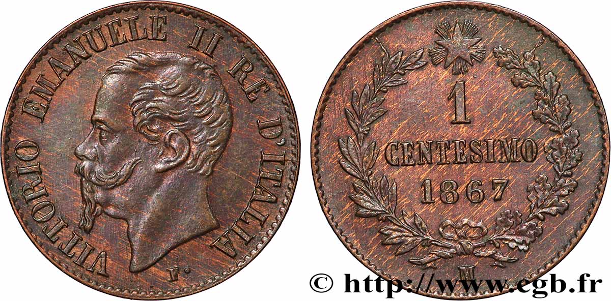 ITALY 1 Centesimo Victor Emmanuel II 1867 Milan MS 