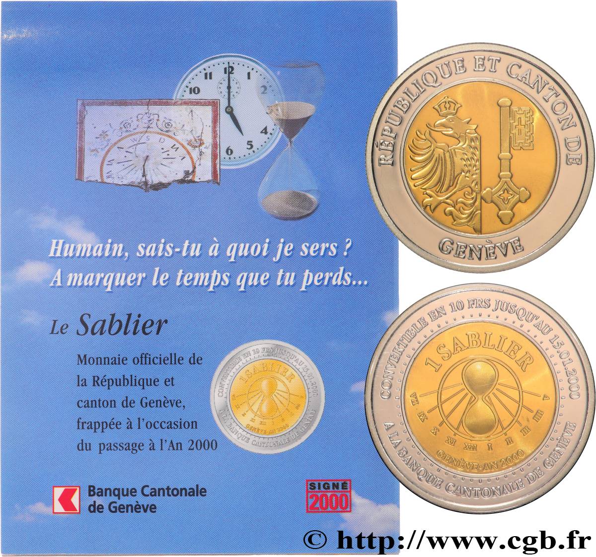 SUISSE - RÉPUBLIQUE DE GENÈVE 1 Sablier République et Canton de Genève 2000  FDC 