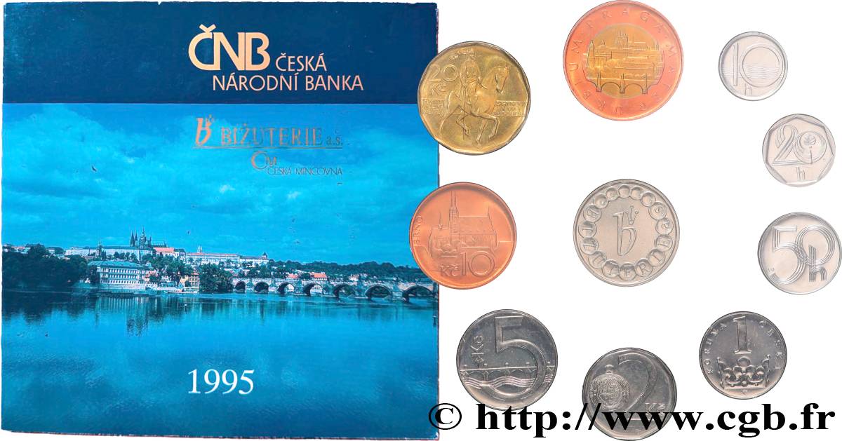 RÉPUBLIQUE TCHÈQUE Série 9 monnaies + 1 médaille 1995 Jablonec nad Nisou FDC 