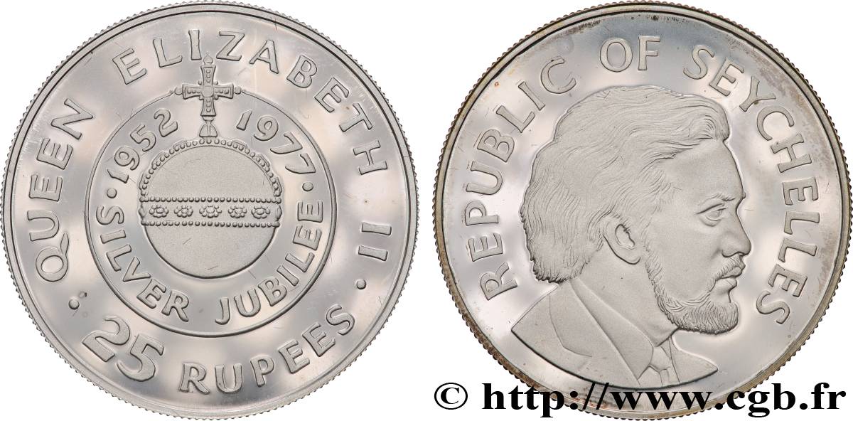 SEYCHELLES 25 Rupees Proof 25e anniversaire de règne de la reine Elizabeth II 1977  MS 