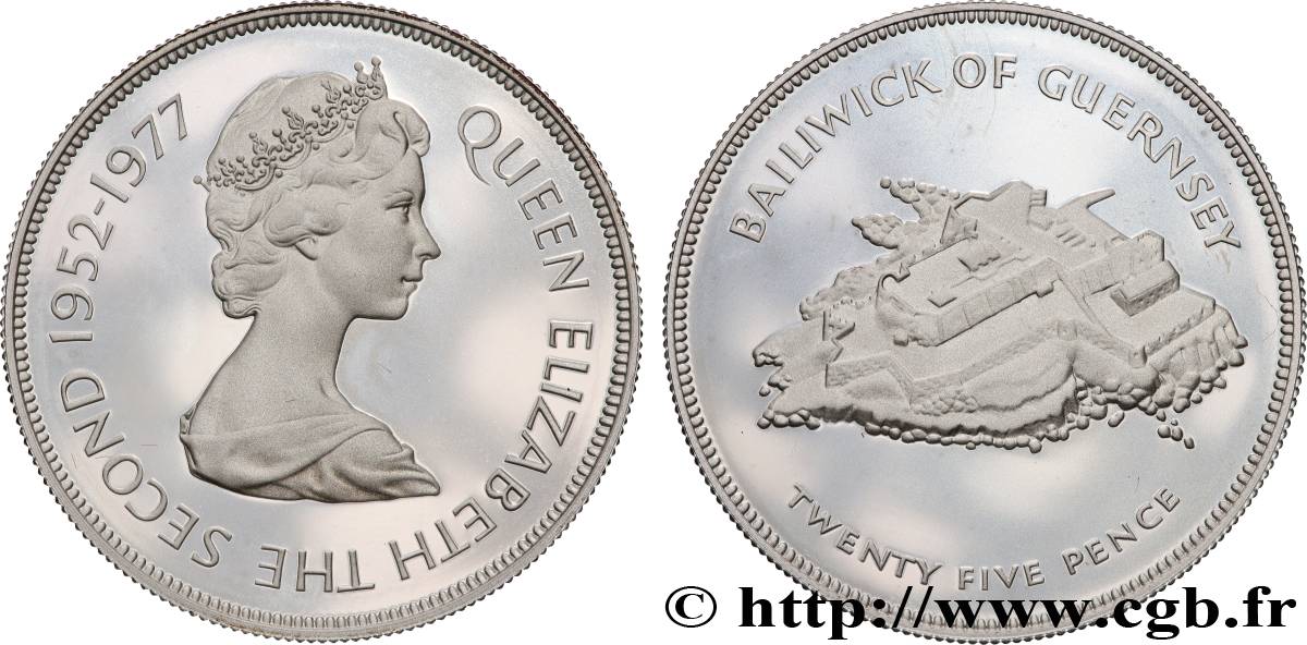 GUERNSEY 25 Pence Proof Elisabeth II, jubilé d’argent / Castle Cornet 1977  MS 