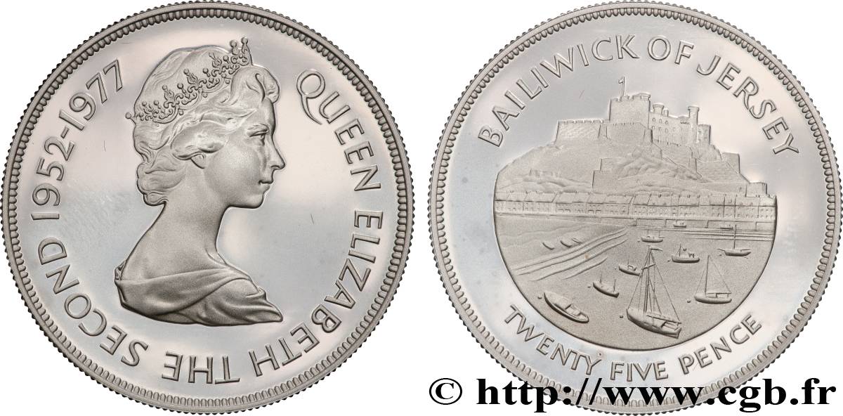 JERSEY 25 Pence Proof Jubilé d’argent d’Elisabeth II 1977  SPL 