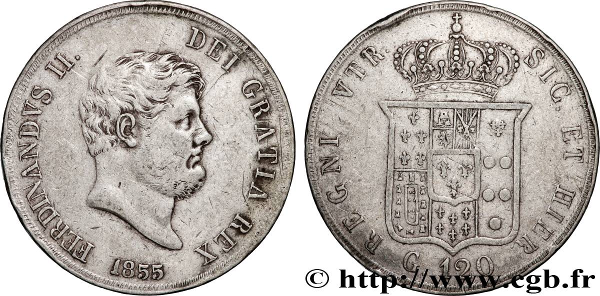 ITALIE - ROYAUME DES DEUX-SICILES - FERDINAND II 120 Grana  1855 Naples TTB 
