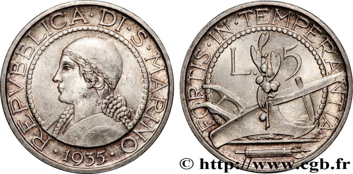 SAINT-MARIN 5 Lire 1935 Rome - R SUP 