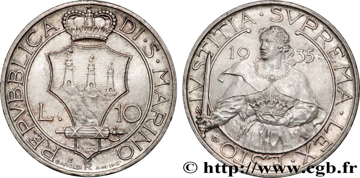SAINT-MARIN 10 Lire  1935 Rome TTB+ 