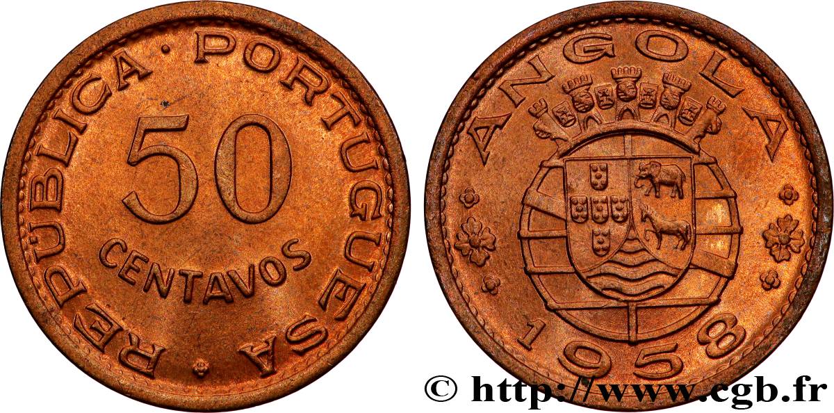 ANGOLA 50 Centavos monnayage colonial Portugais 1958 Lisbonne SPL 