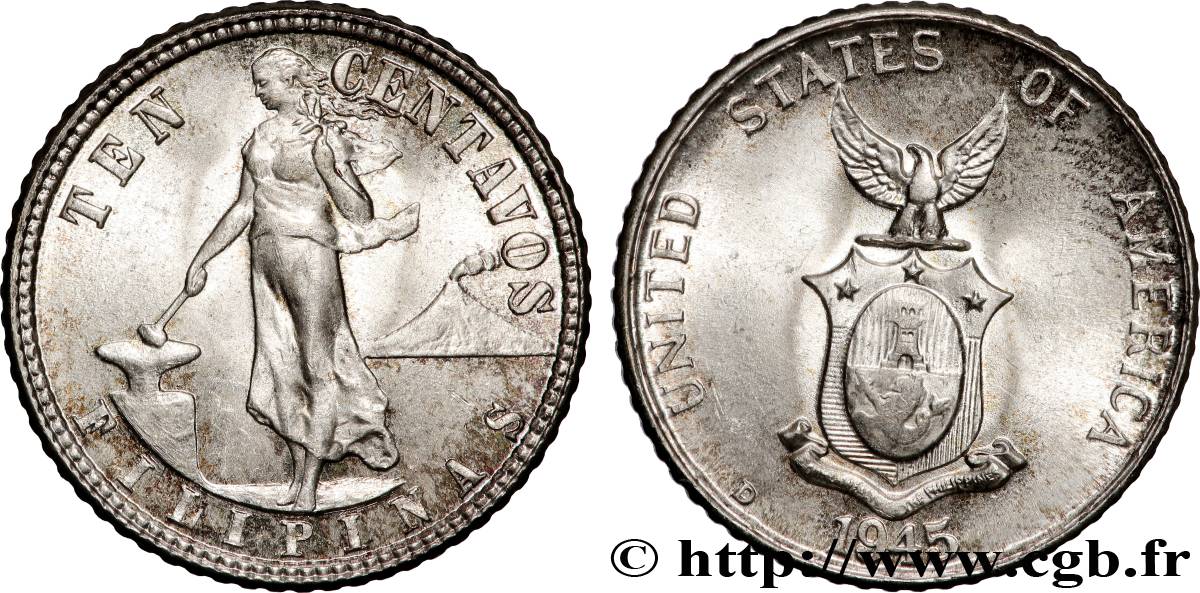 PHILIPPINES 10 Centavos - Administration Américaine 1945 Denver MS 