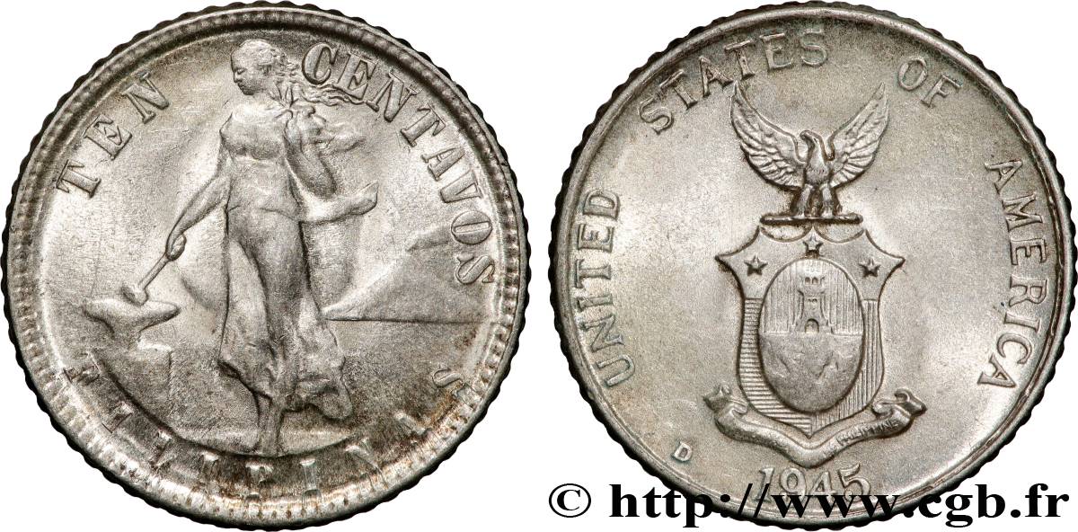 PHILIPPINES 10 Centavos - Administration Américaine 1945 Denver MS 