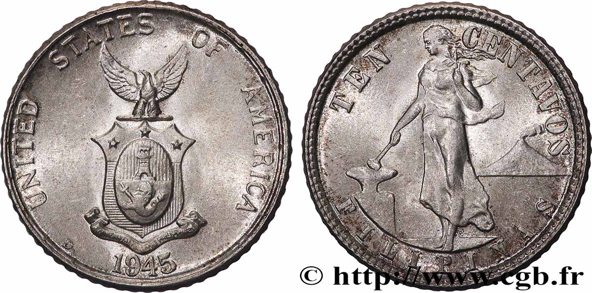 PHILIPPINEN 10 Centavos - Administration Américaine 1945 Denver fST 