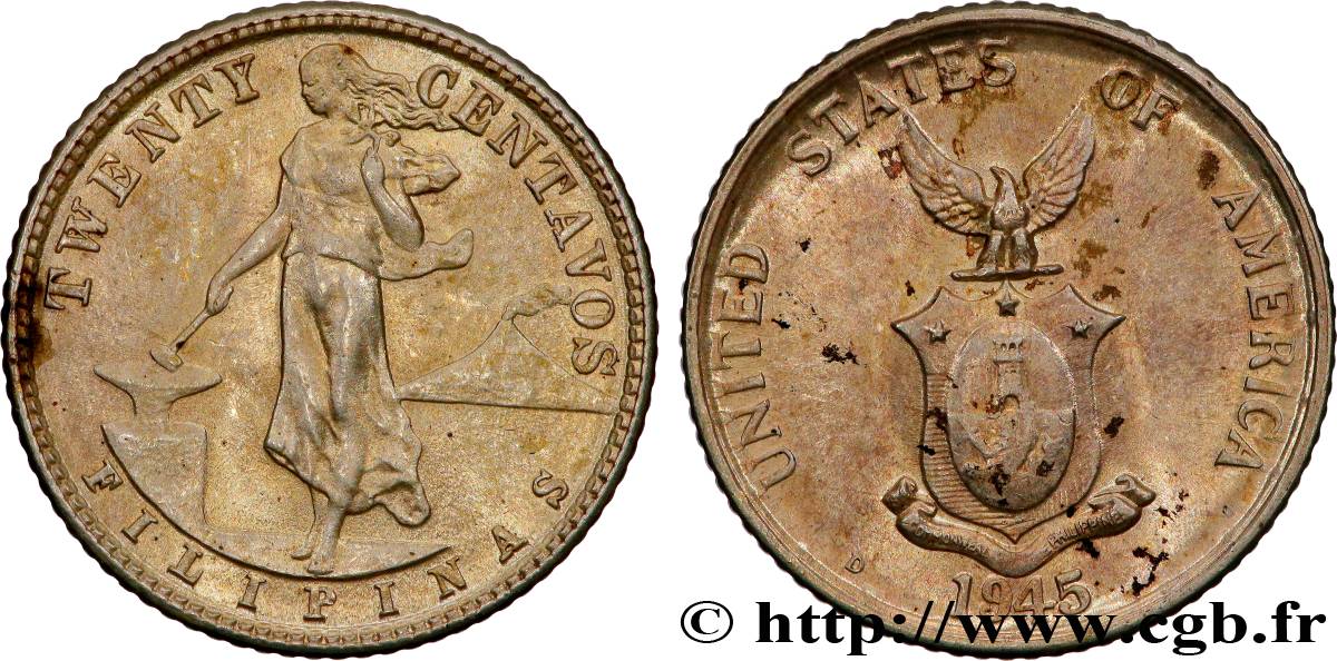 FILIPPINE 20 Centavos - Administration Américaine 1945 Denver MS 