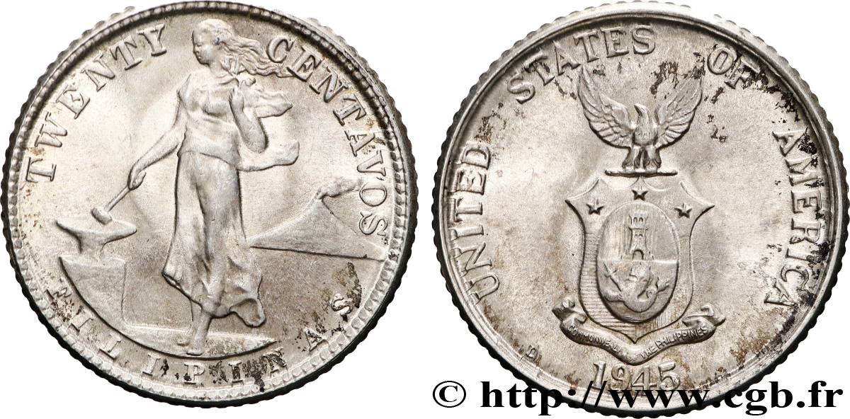 PHILIPPINES 20 Centavos - Administration Américaine 1945 Denver SPL 