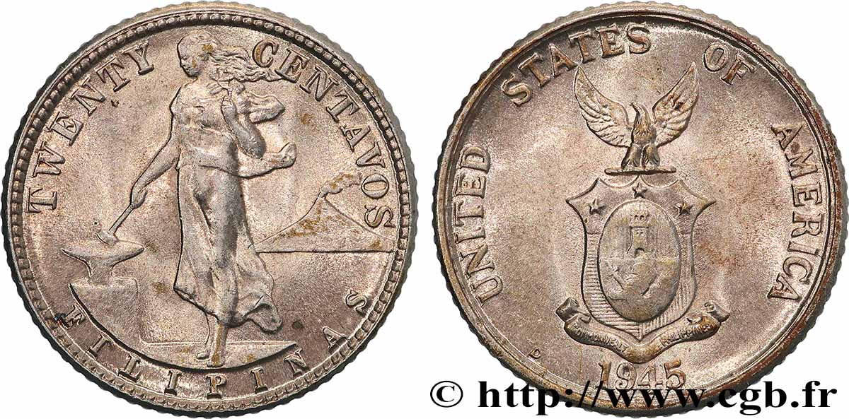 FILIPINAS 20 Centavos - Administration Américaine 1945 Denver SC 