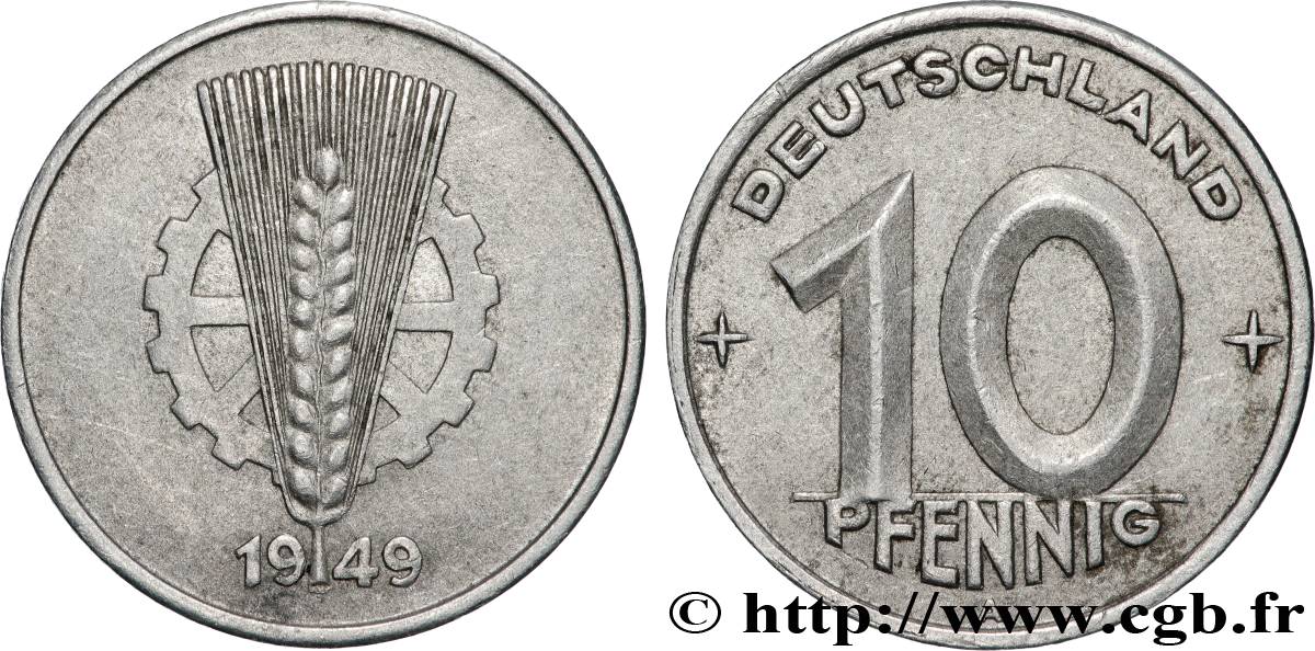 REPUBBLICA DEMOCRATICA TEDESCA 10 Pfennig engrenage et épi type Deutschland 1949 Berlin BB 