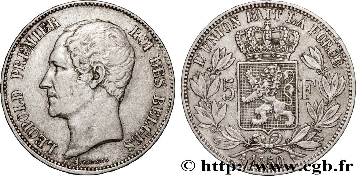 BELGIUM - KINGDOM OF BELGIUM - LEOPOLD I 5 Francs  1850  AU 