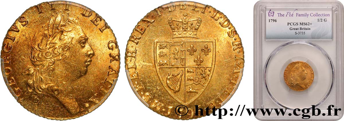 GRANDE-BRETAGNE - GEORGES III Demi-guinée, 5e buste 1796 Londres SUP62 PCGS