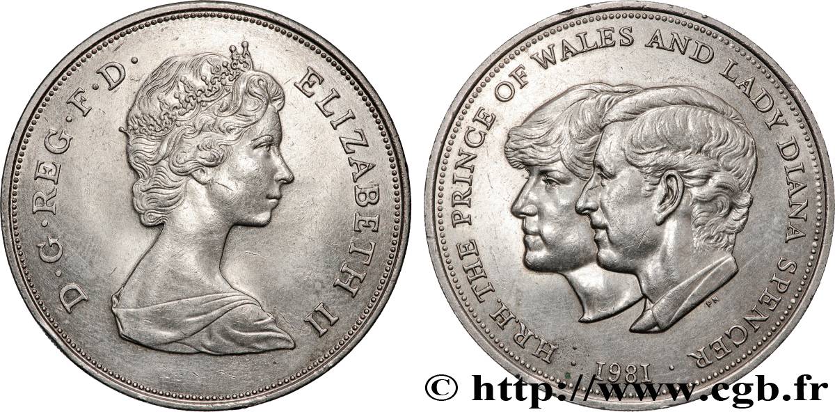ROYAUME-UNI 25 New Pence (1 Crown) mariage du Prince de Galles et de Lady Diana Spencer 1981  SUP 