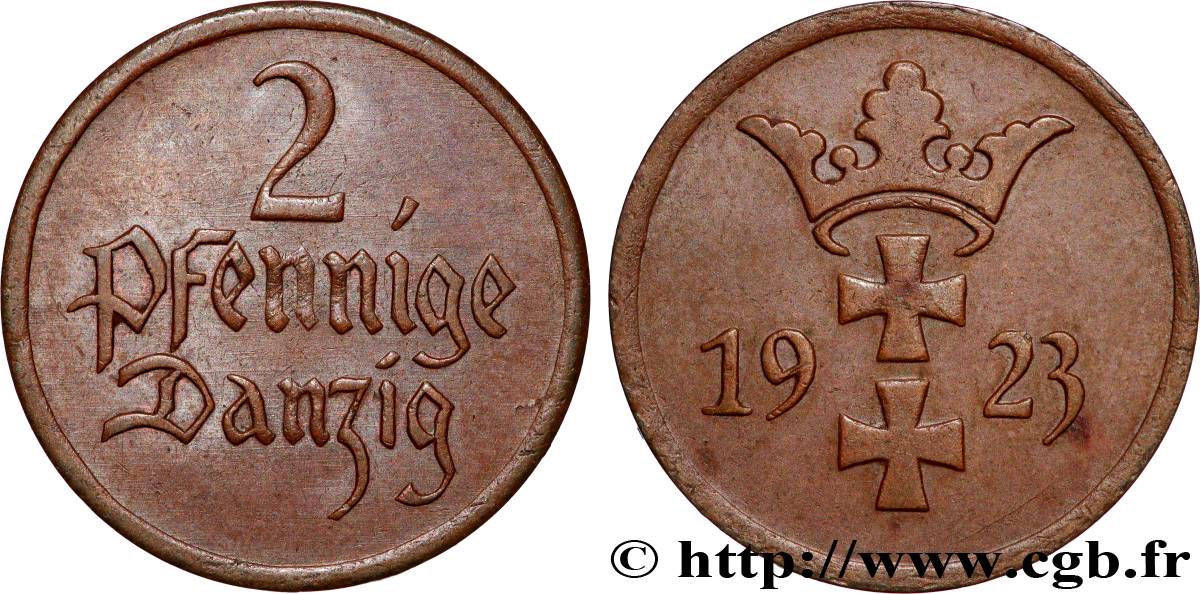 DANZIG (Free City of) 2 Pfennige 1923 Berlin XF 
