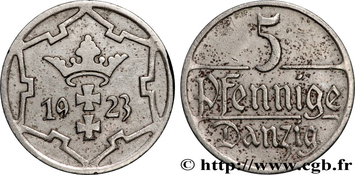 DANTZIG - VILLE LIBRE DE DANTZIG 5 Pfennig 1923  TTB 