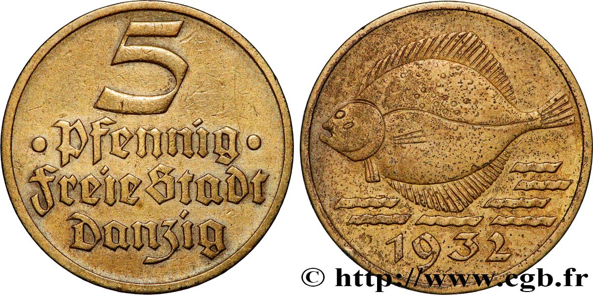 DANZIG (Free City of) 5 Pfennig poisson 1932  XF 
