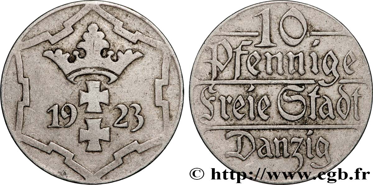 DANTZIG - VILLE LIBRE DE DANTZIG 10 Pfennig 1923  TTB 