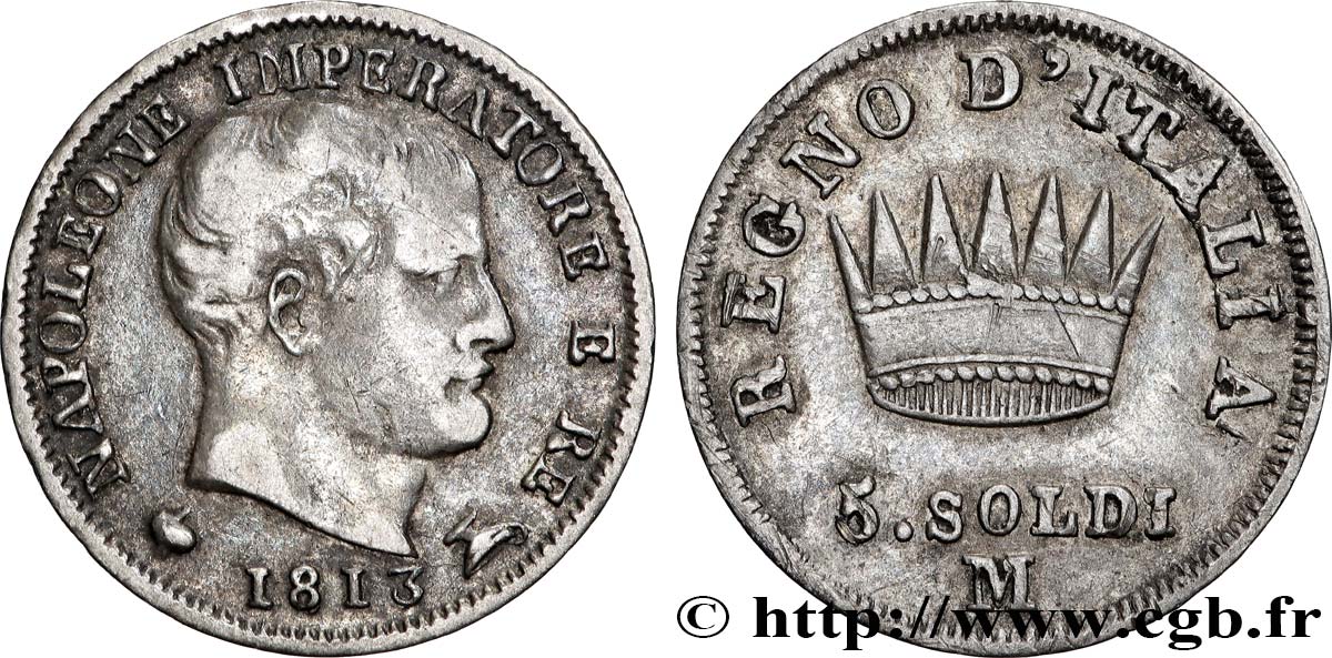 ITALIE - ROYAUME D ITALIE - NAPOLÉON Ier 5 Soldi 1813 Milan - M TTB 