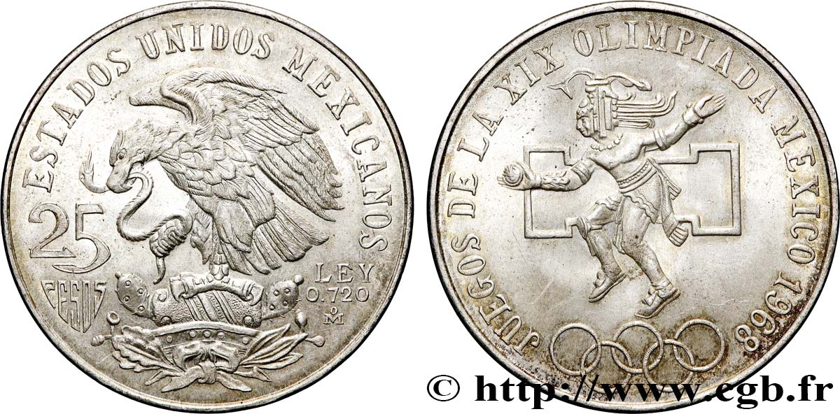 MEXIQUE 25 Pesos Jeux Olympiques de Mexico 1968 Mexico SUP 