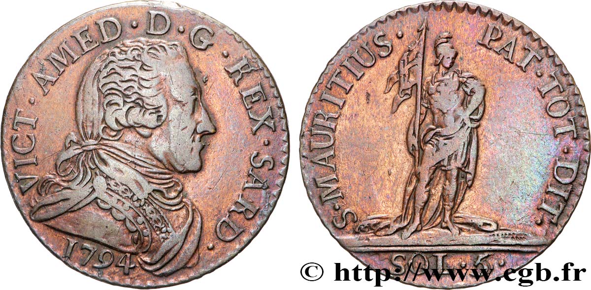 SAVOY - DUCHY OF SAVOY - VICTOR-AMADEUS III 5 Sols (5 Soldi) 1794 Turin XF 