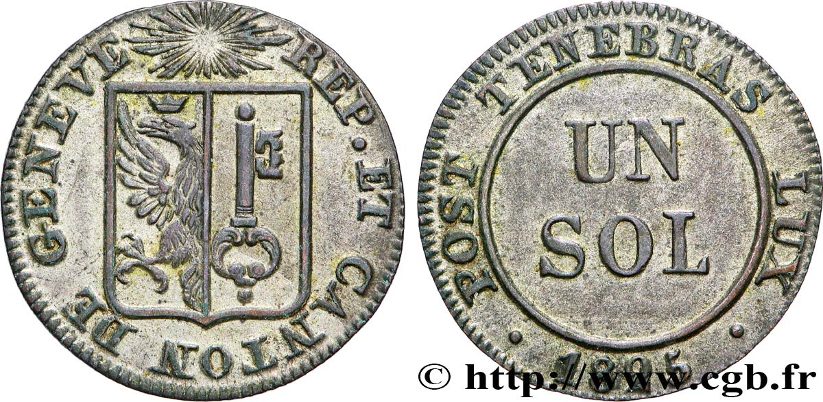 SUISSE - RÉPUBLIQUE DE GENÈVE 1 Sol 1825  TTB+ 
