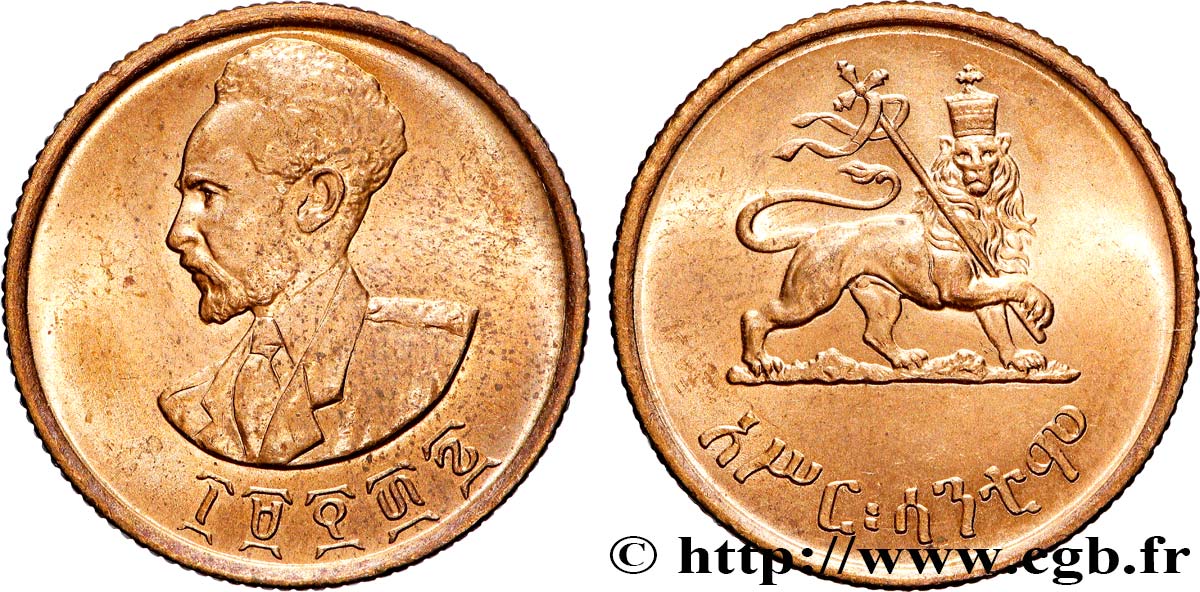 ETHIOPIA 10 Santeem  (Cents) Hailé Selassié an 1936 1944  AU 