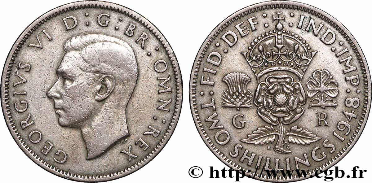 REGNO UNITO 2 Shillings Georges VI 1948 Londres BB 