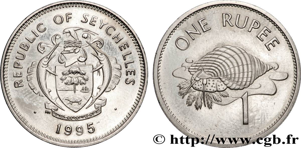 SEYCHELLES 1 Rupee emblème / coquillage 1995 Pobjoy Mint SPL 