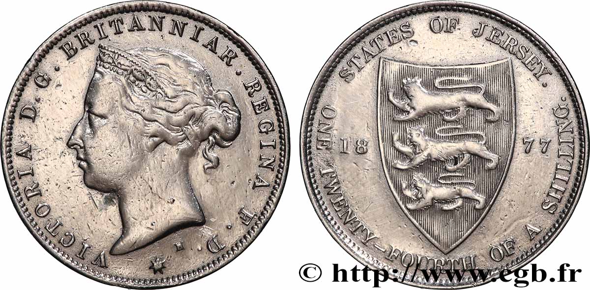 JERSEY 1/24 Shilling Reine Victoria avec argenture 1877 Heaton TTB 
