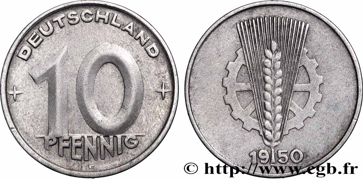 REPUBBLICA DEMOCRATICA TEDESCA 10 Pfennig type Deutschland 1950 Muldenhütten BB 