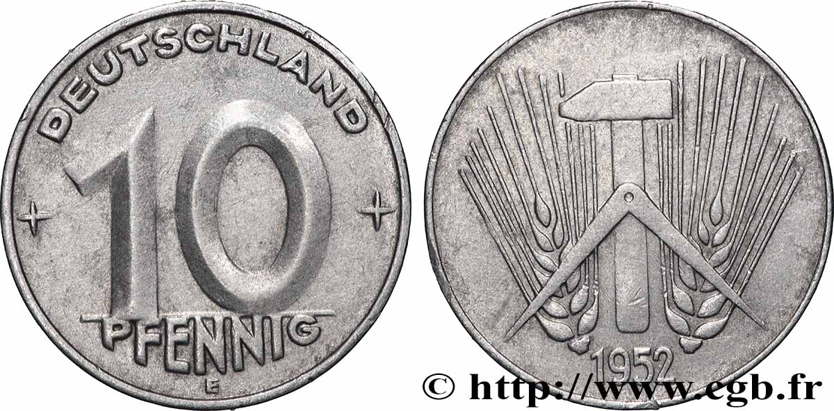 DEUTSCHE DEMOKRATISCHE REPUBLIK 10 Pfennig épis, marteaux et compas type Deutschland 1952 Muldenhütten - E SS 