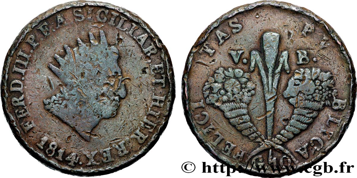 ITALIE - ROYAUME DE SICILE 10 Grana Ferdinand III 1814  TB 