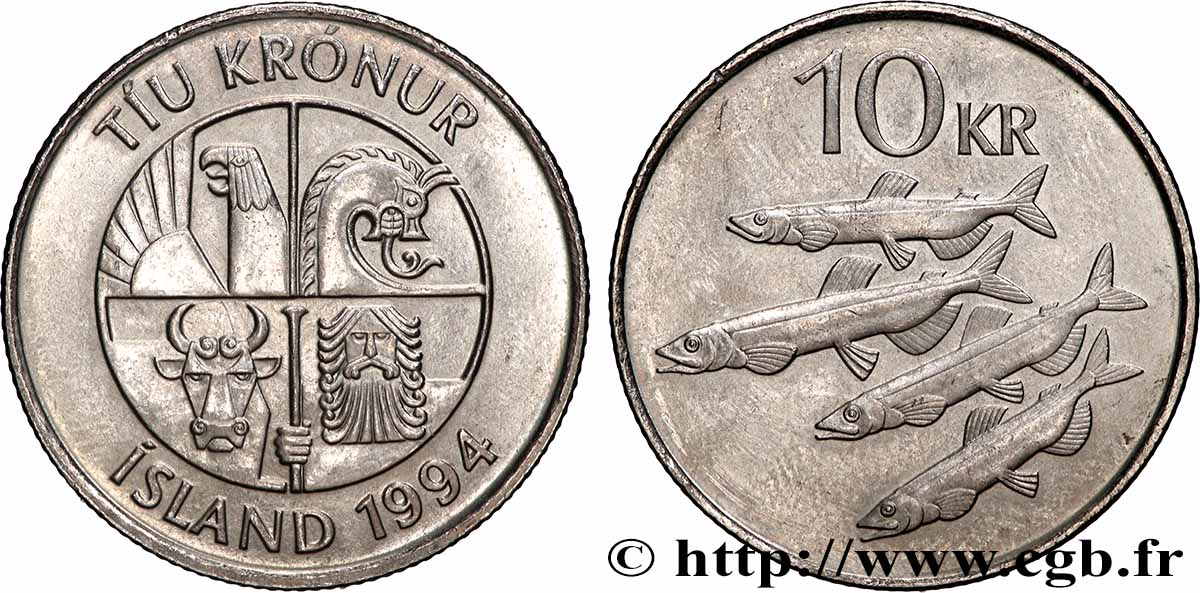 ISLANDA 10 Kronur 4 capelans 1994 Llantrisant MS 