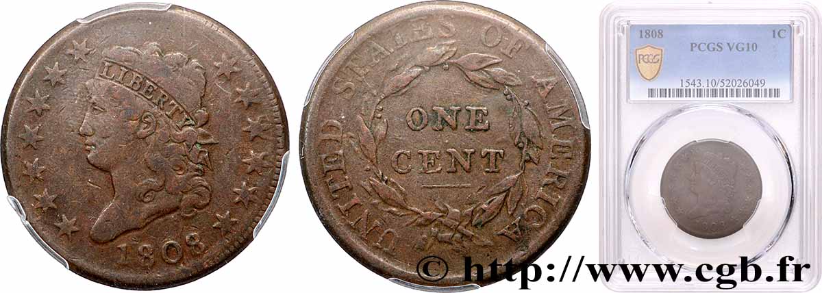 ÉTATS-UNIS D&nbsp;AMÉRIQUE 1 Cent Liberté tête classique 1808 Philadelphie B10 